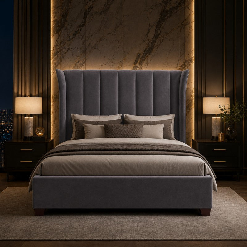 Modern Wingback Upholstered Bed – Gray