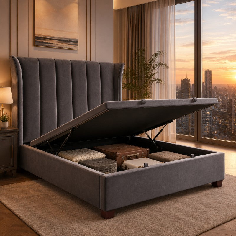 Modern Wingback Upholstered Bed – Gray