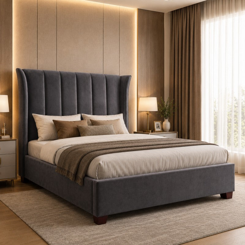Modern Wingback Upholstered Bed – Gray