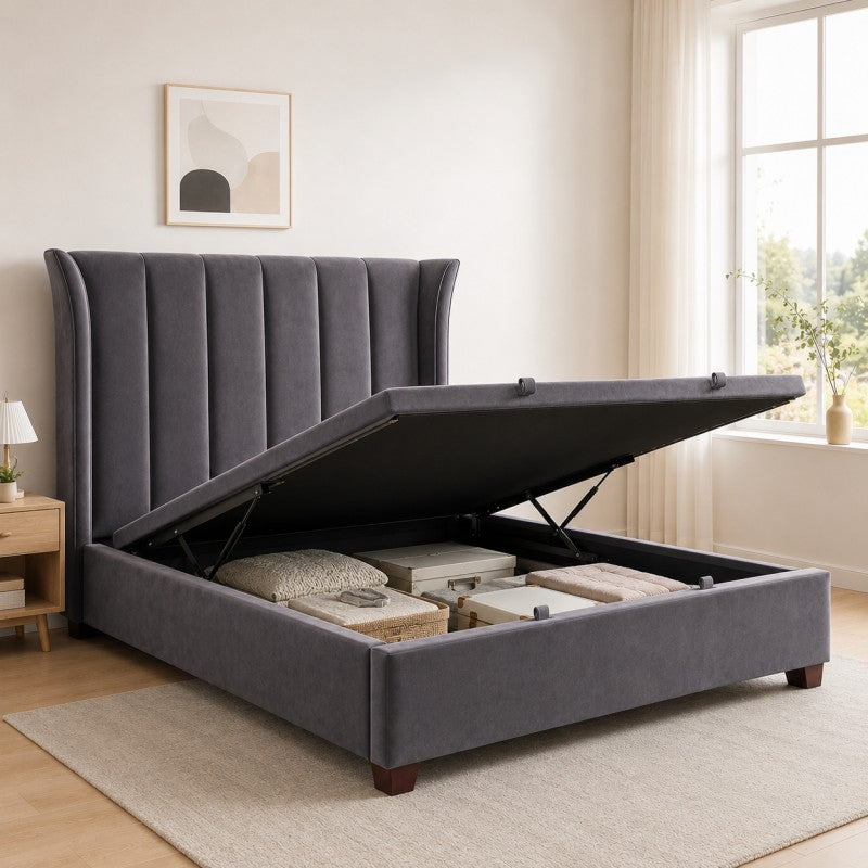 Modern Wingback Upholstered Bed – Gray