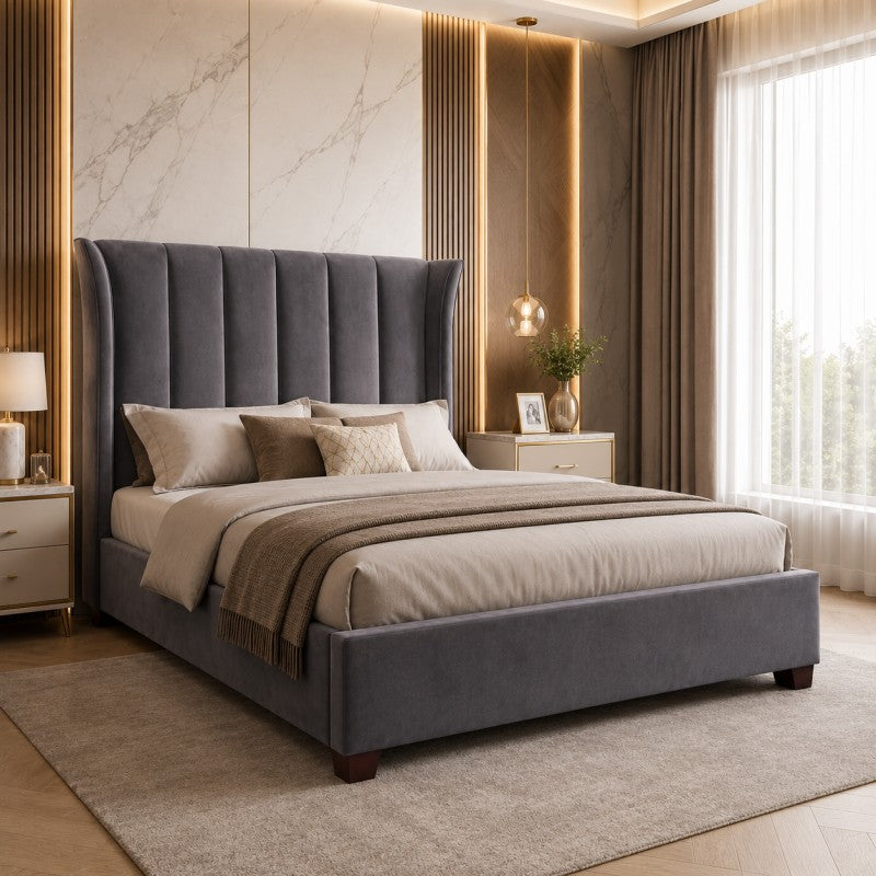 Modern Wingback Upholstered Bed – Gray