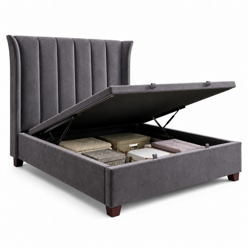 Modern Wingback Upholstered Bed – Gray