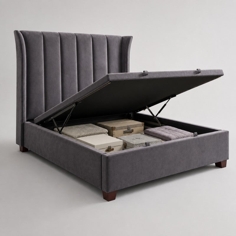 Modern Wingback Upholstered Bed – Gray
