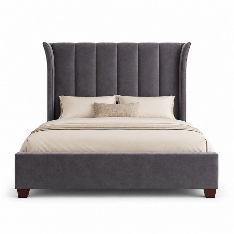 Modern Wingback Upholstered Bed – Gray