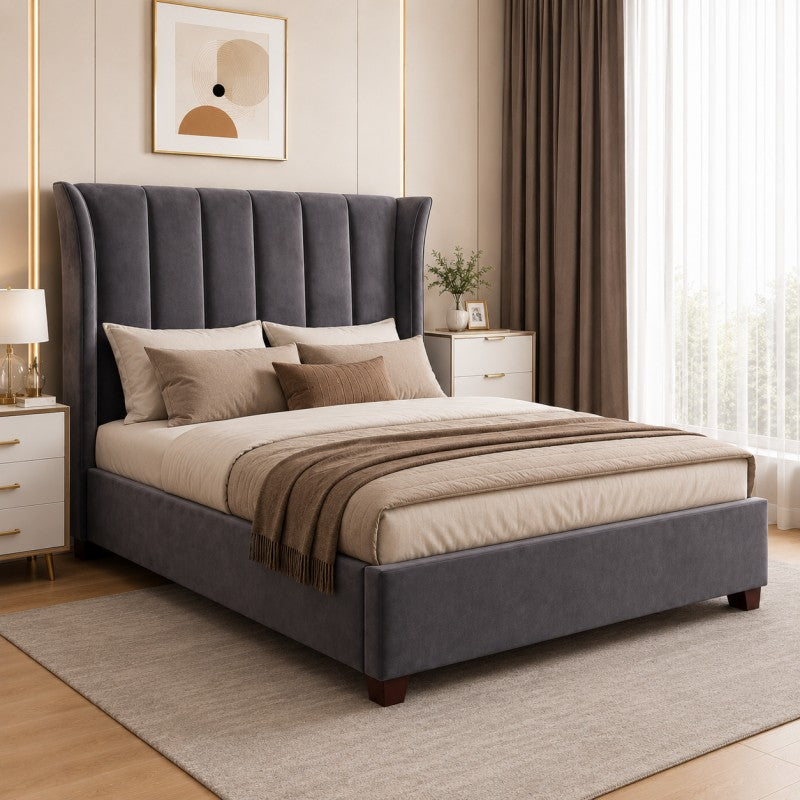 Modern Wingback Upholstered Bed – Gray