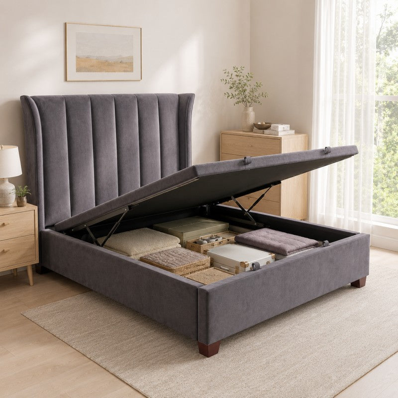 Modern Wingback Upholstered Bed – Gray