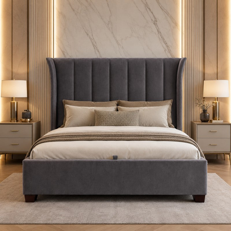 Modern Wingback Upholstered Bed – Gray