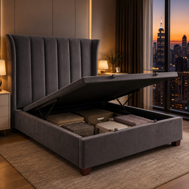 Modern Wingback Upholstered Bed – Gray