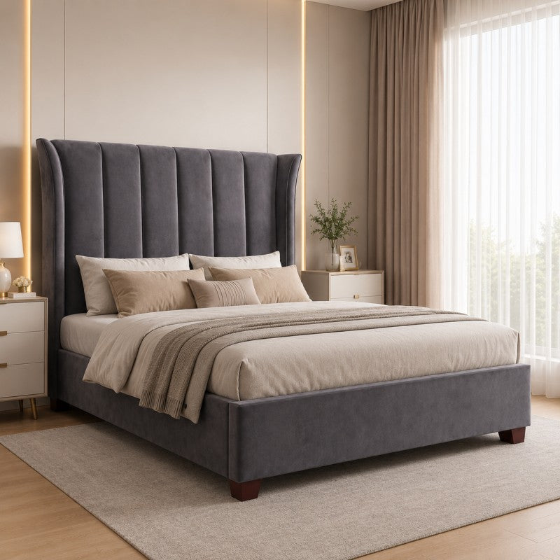 Modern Wingback Upholstered Bed – Gray