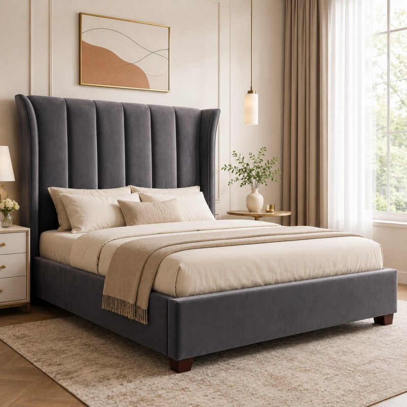 Modern Wingback Upholstered Bed – Gray