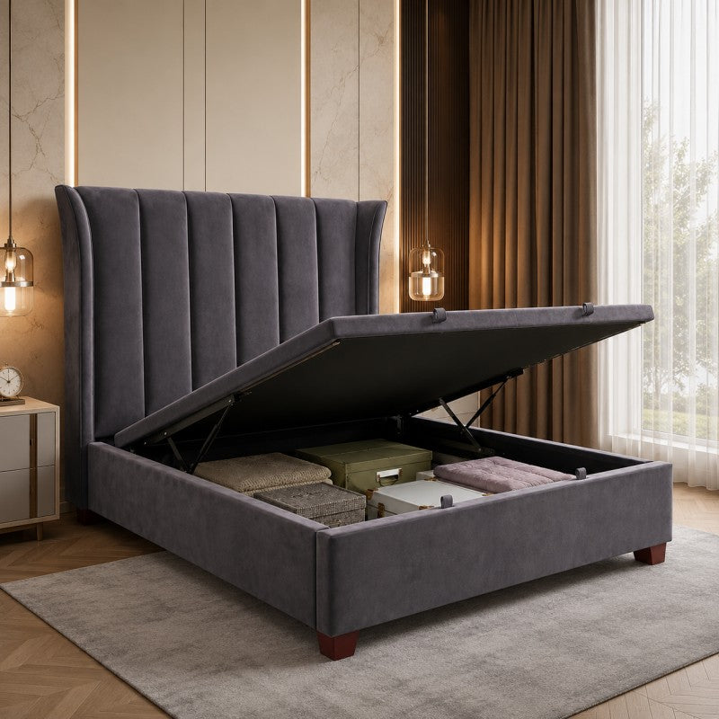 Modern Wingback Upholstered Bed – Gray
