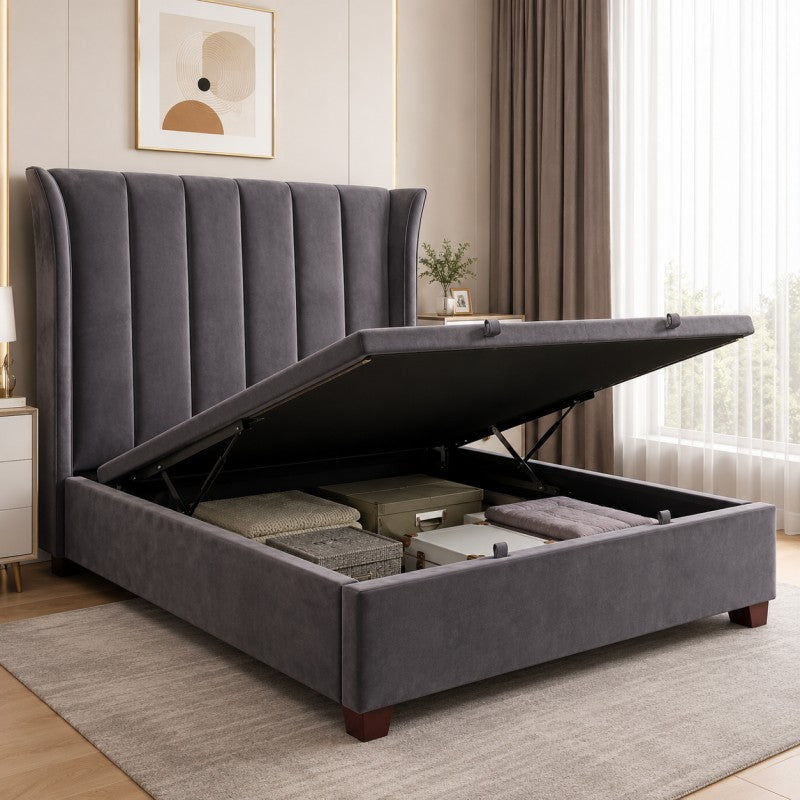 Modern Wingback Upholstered Bed – Gray