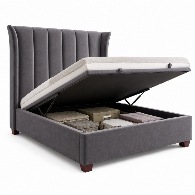 Modern Wingback Upholstered Bed – Gray