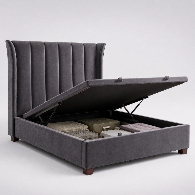 Modern Wingback Upholstered Bed – Gray