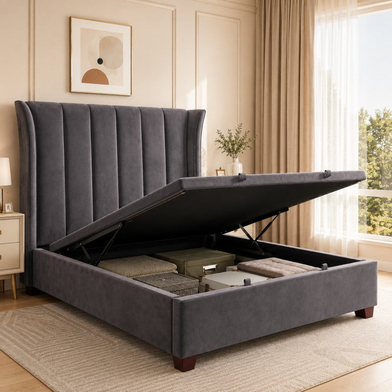 Modern Wingback Upholstered Bed – Gray