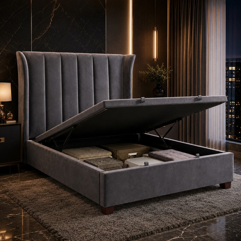 Modern Wingback Upholstered Bed – Gray