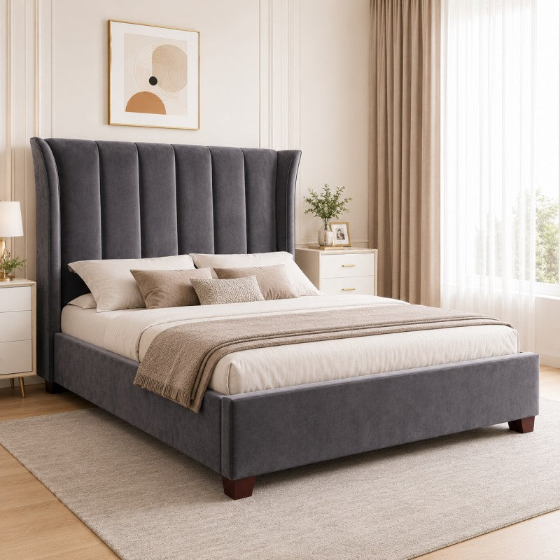 Modern Wingback Upholstered Bed – Gray