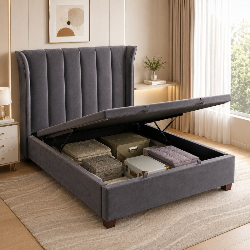 Modern Wingback Upholstered Bed – Gray