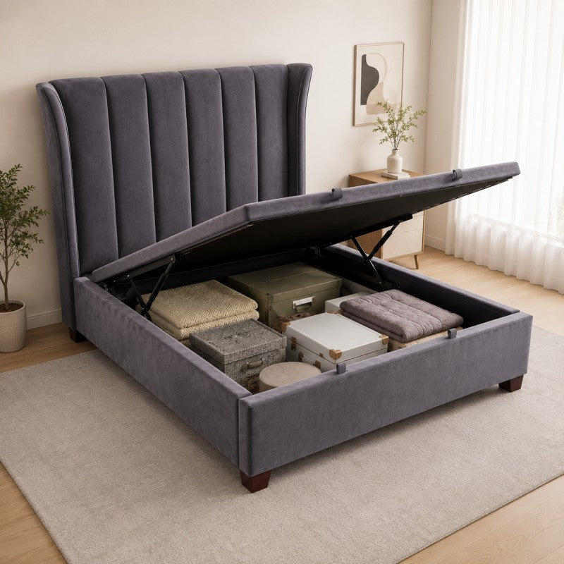 Modern Wingback Upholstered Bed – Gray