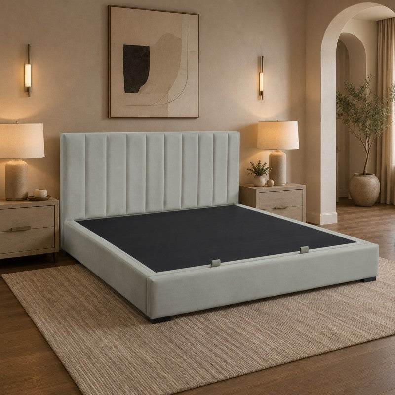 Upholstered Platform Bed Frame – Beige-Gray, King