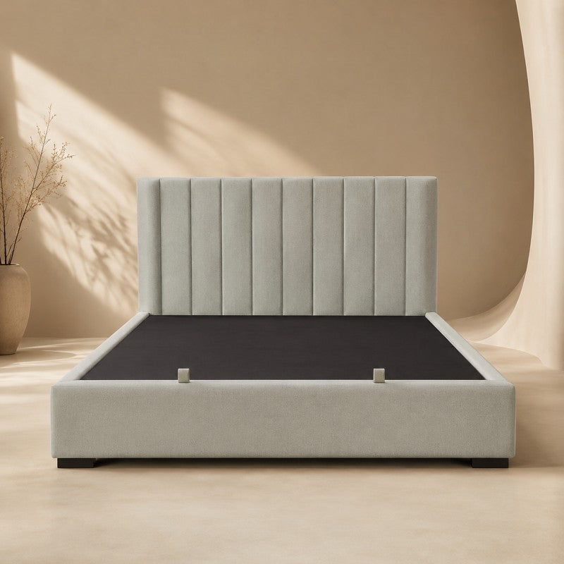 Upholstered Platform Bed Frame – Beige-Gray, King