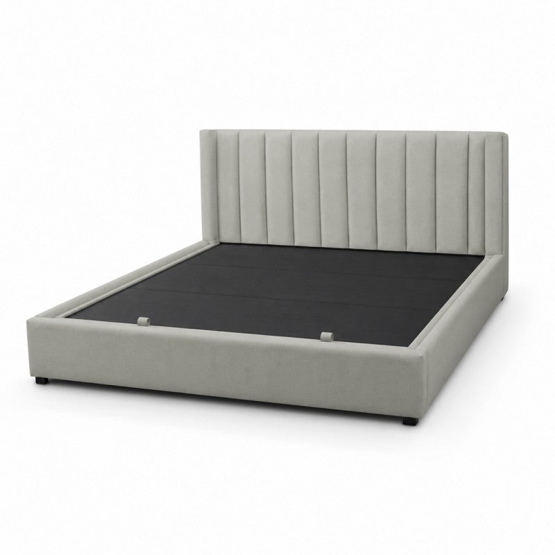 Upholstered Platform Bed Frame – Beige-Gray, King