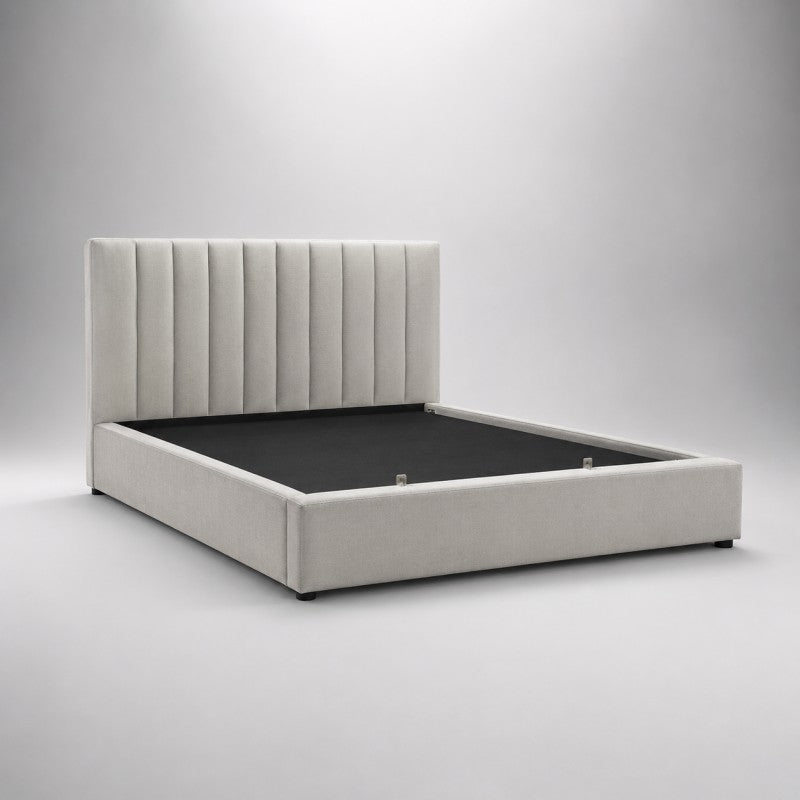 Upholstered Platform Bed Frame – Beige-Gray, King