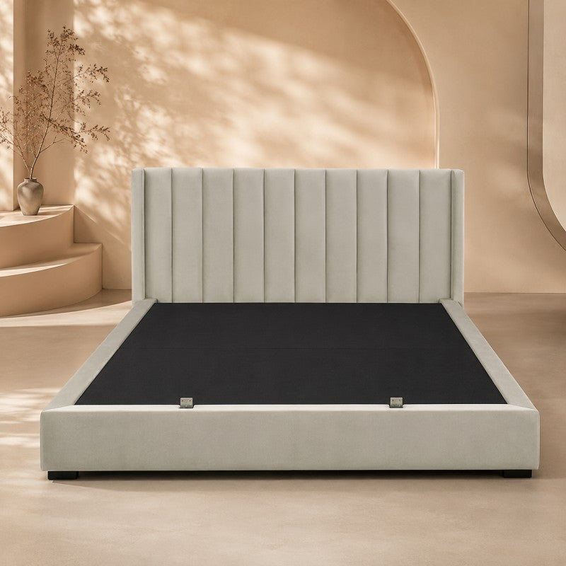 Upholstered Platform Bed Frame – Beige-Gray, King