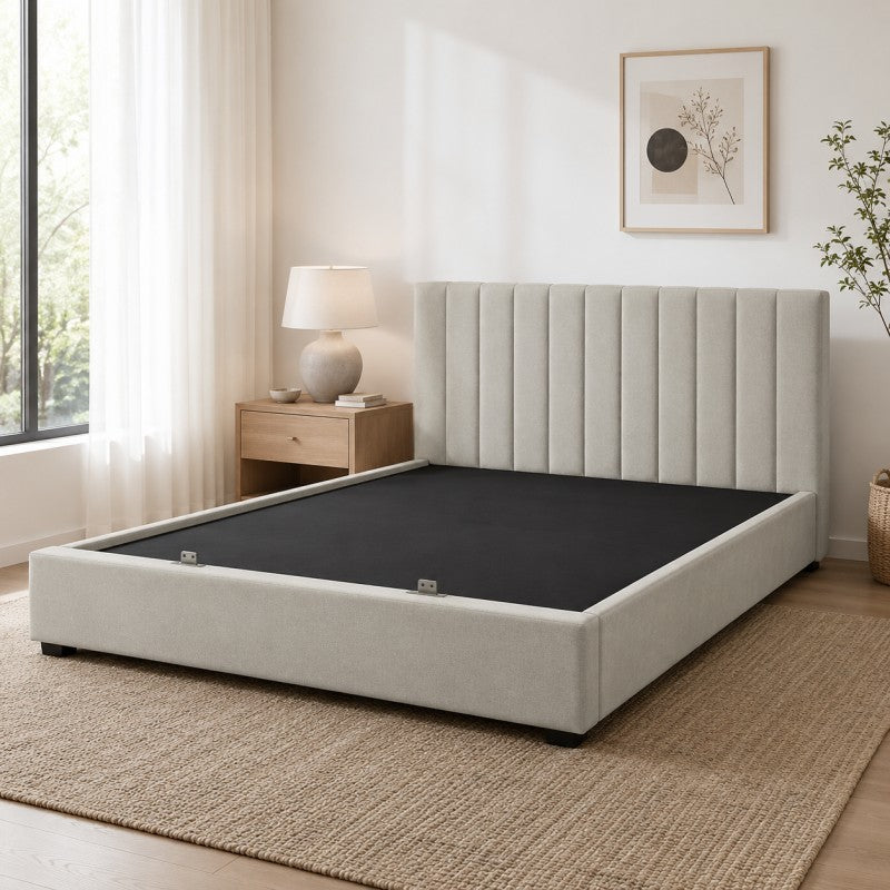 Upholstered Platform Bed Frame – Beige-Gray, King