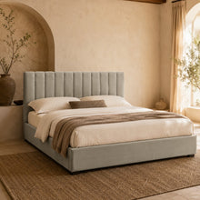 Upholstered Platform Bed Frame – Beige-Gray, King