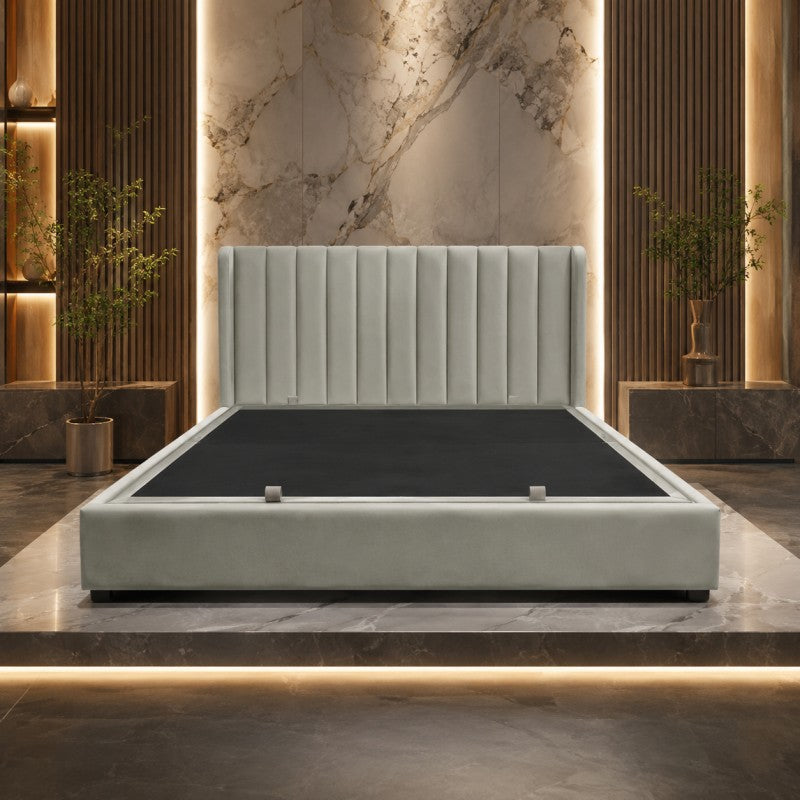 Upholstered Platform Bed Frame – Beige-Gray, King