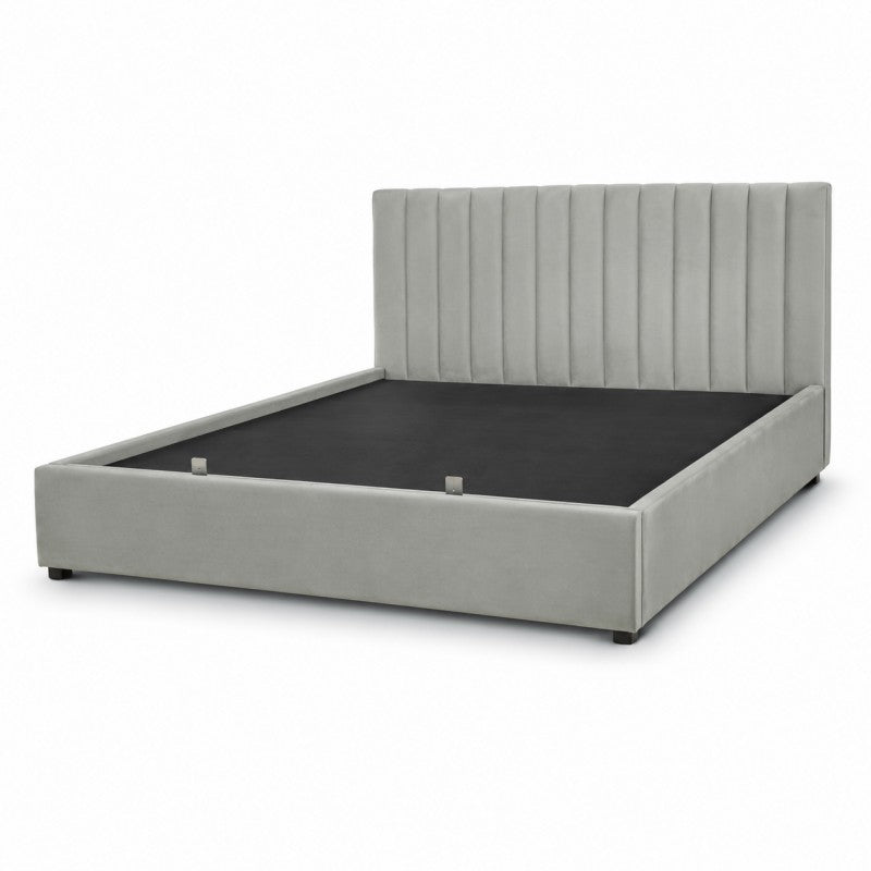 Upholstered Platform Bed Frame – Beige-Gray, King