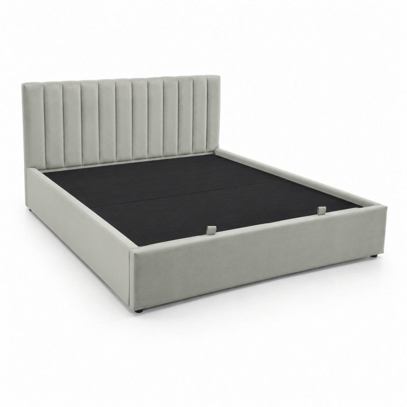 Upholstered Platform Bed Frame – Beige-Gray, King