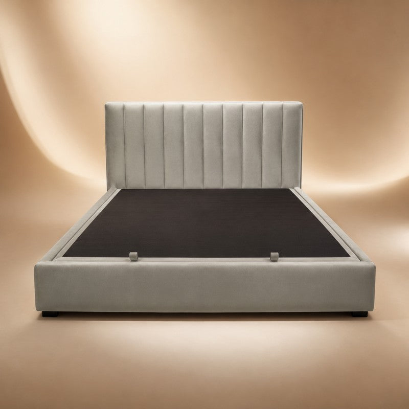 Upholstered Platform Bed Frame – Beige-Gray, King