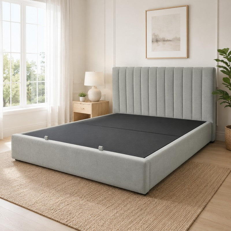 Upholstered Platform Bed Frame – Beige-Gray, King