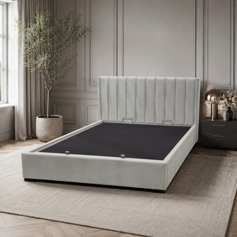 Upholstered Platform Bed Frame – Beige-Gray, King