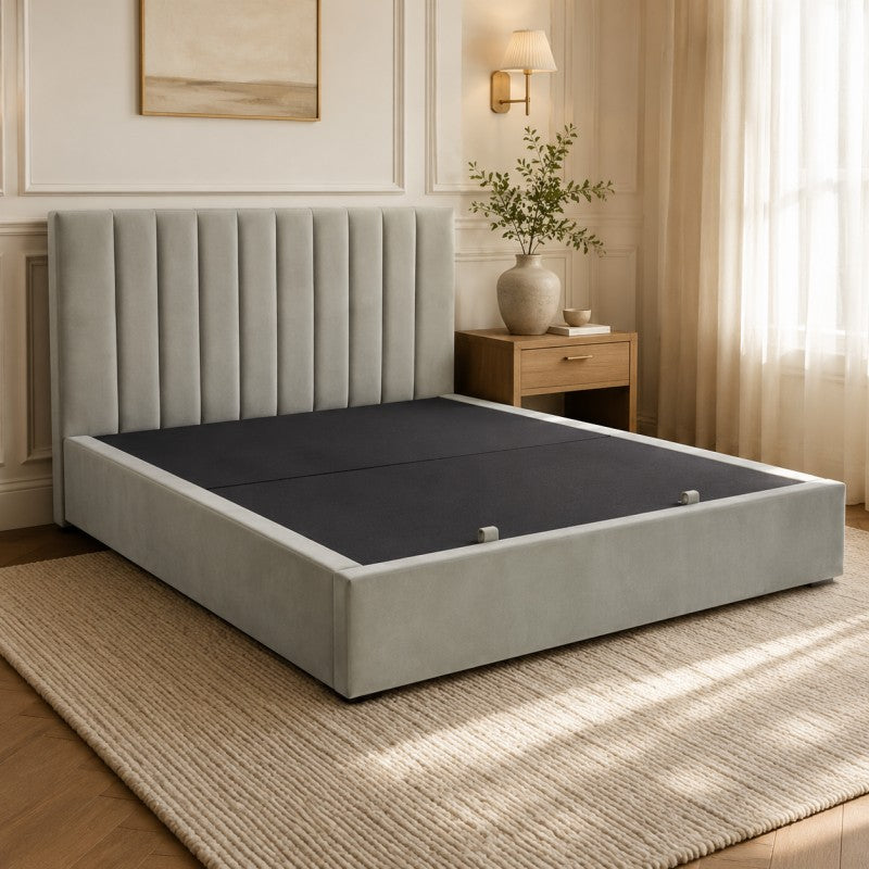 Upholstered Platform Bed Frame – Beige-Gray, King