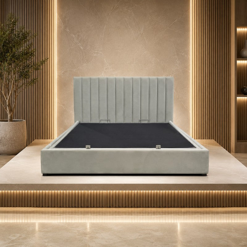 Upholstered Platform Bed Frame – Beige-Gray, King