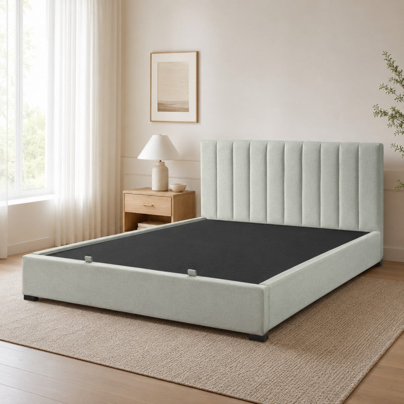 Upholstered Platform Bed Frame – Beige-Gray, King