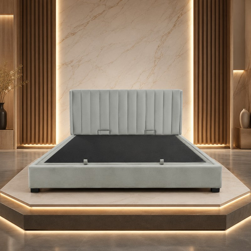 Upholstered Platform Bed Frame – Beige-Gray, King