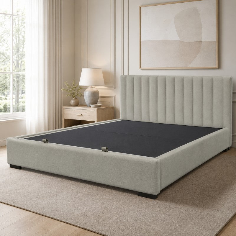 Upholstered Platform Bed Frame – Beige-Gray, King