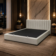 Upholstered Platform Bed Frame – Beige-Gray, King
