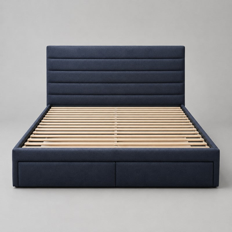 Blue Upholstered Storage Bed Frame – King
