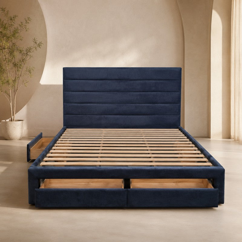 Blue Upholstered Storage Bed Frame – King