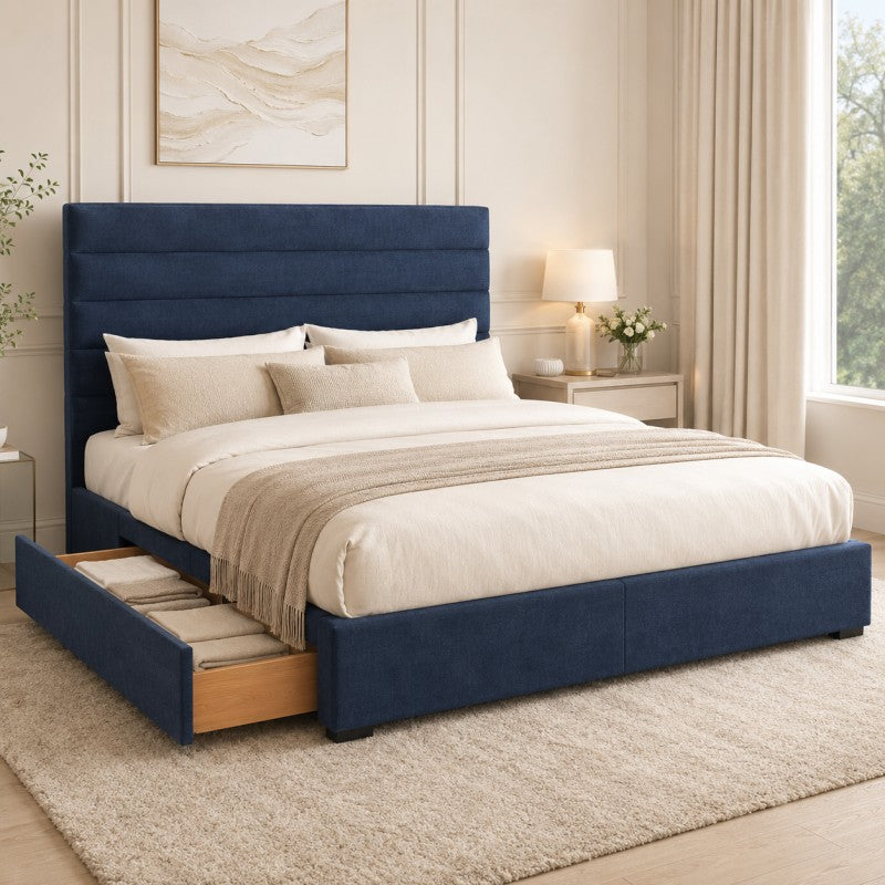 Blue Upholstered Storage Bed Frame – King