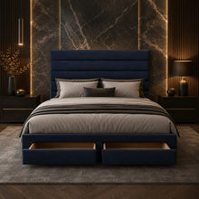 Blue Upholstered Storage Bed Frame – King