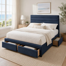 Blue Upholstered Storage Bed Frame – King
