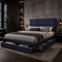 Blue Upholstered Storage Bed Frame – King