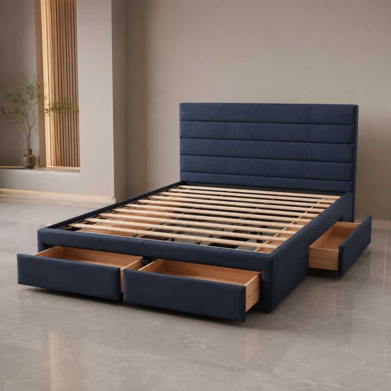 Blue Upholstered Storage Bed Frame – King