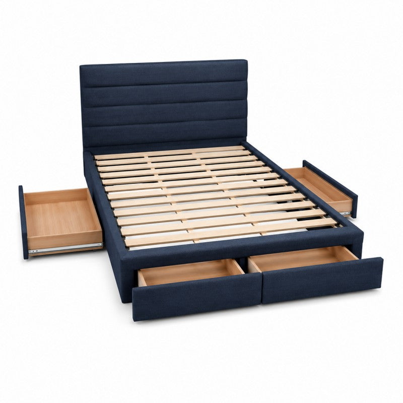 Blue Upholstered Storage Bed Frame – King